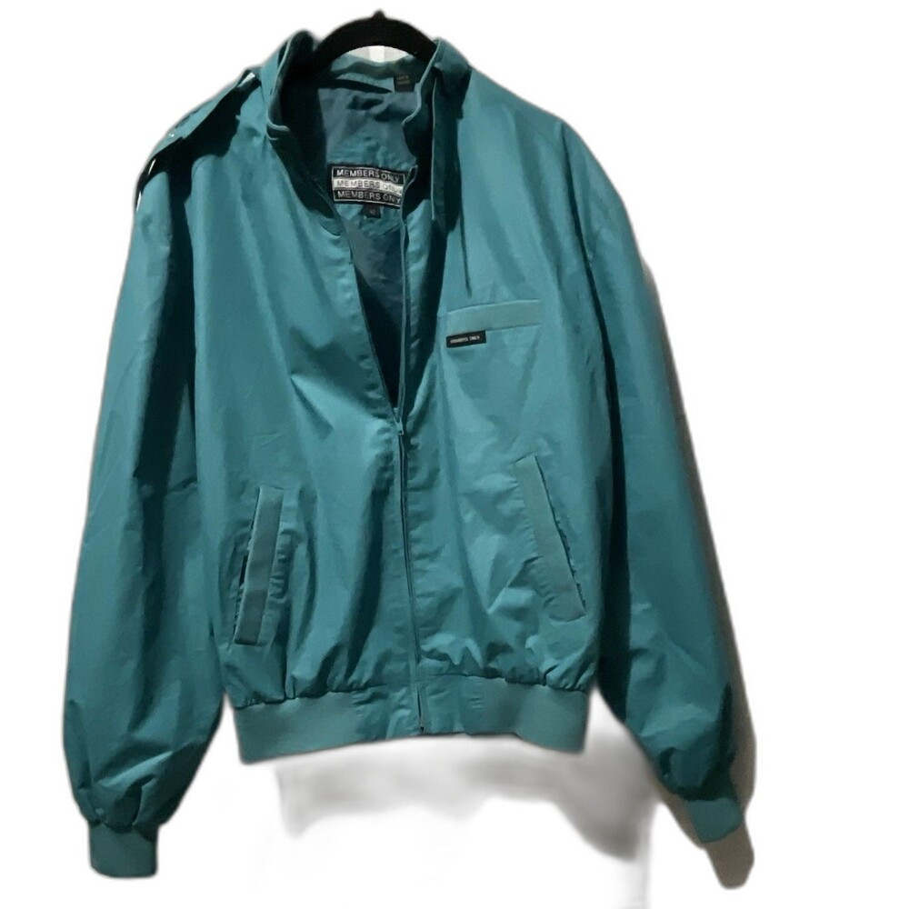 Vintage 80s Members Only Jacket Mens XXT Teal Bomber Coat Full Zip Size 42